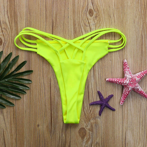 Women Sexy Bikini Bottom Swimsuit Solid Bikini Swimwear Cheeky Thong V Swim Trunks Summer Thong Bikini Shorts